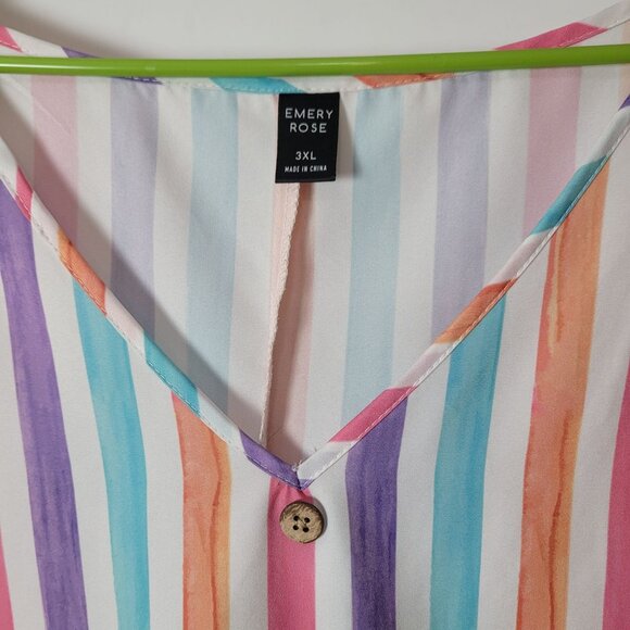 Striped Multi-Color Ruffle Sleeve V-Neck Button Front Swing Dress 3XL By Emery R - Picture 2 of 4